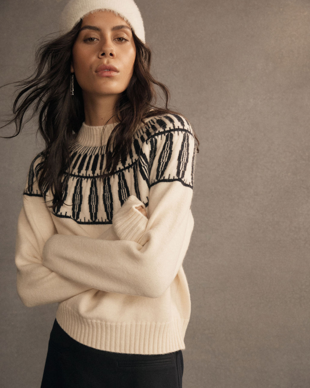 Allegra Fair Isle Sweater in ivory navy — alternate view