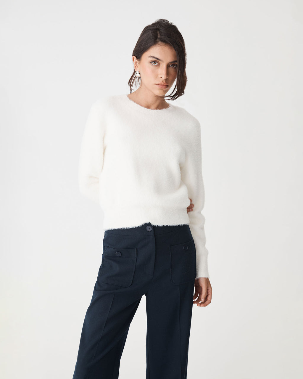 Vanessa Fluffy Jumper in ivory — close-up view
