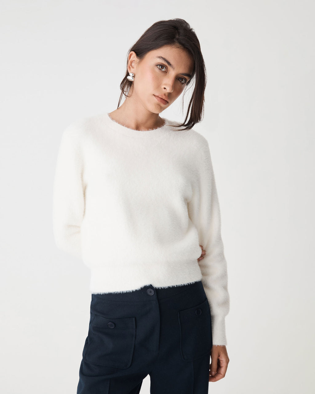 Vanessa Fluffy Jumper in ivory — close-up view 2