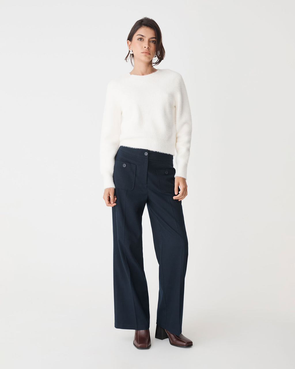 Vanessa Fluffy Jumper in ivory — full-length view