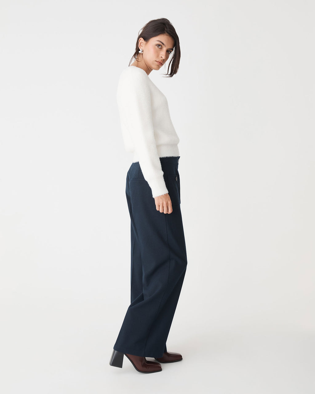 Vanessa Fluffy Jumper in ivory — side view