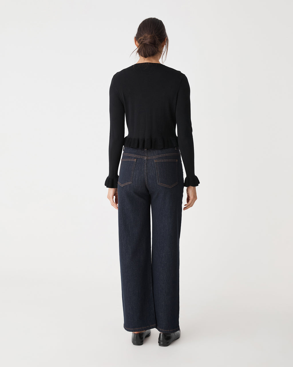 Daisy Tencel Frill Cardigan in black — back view