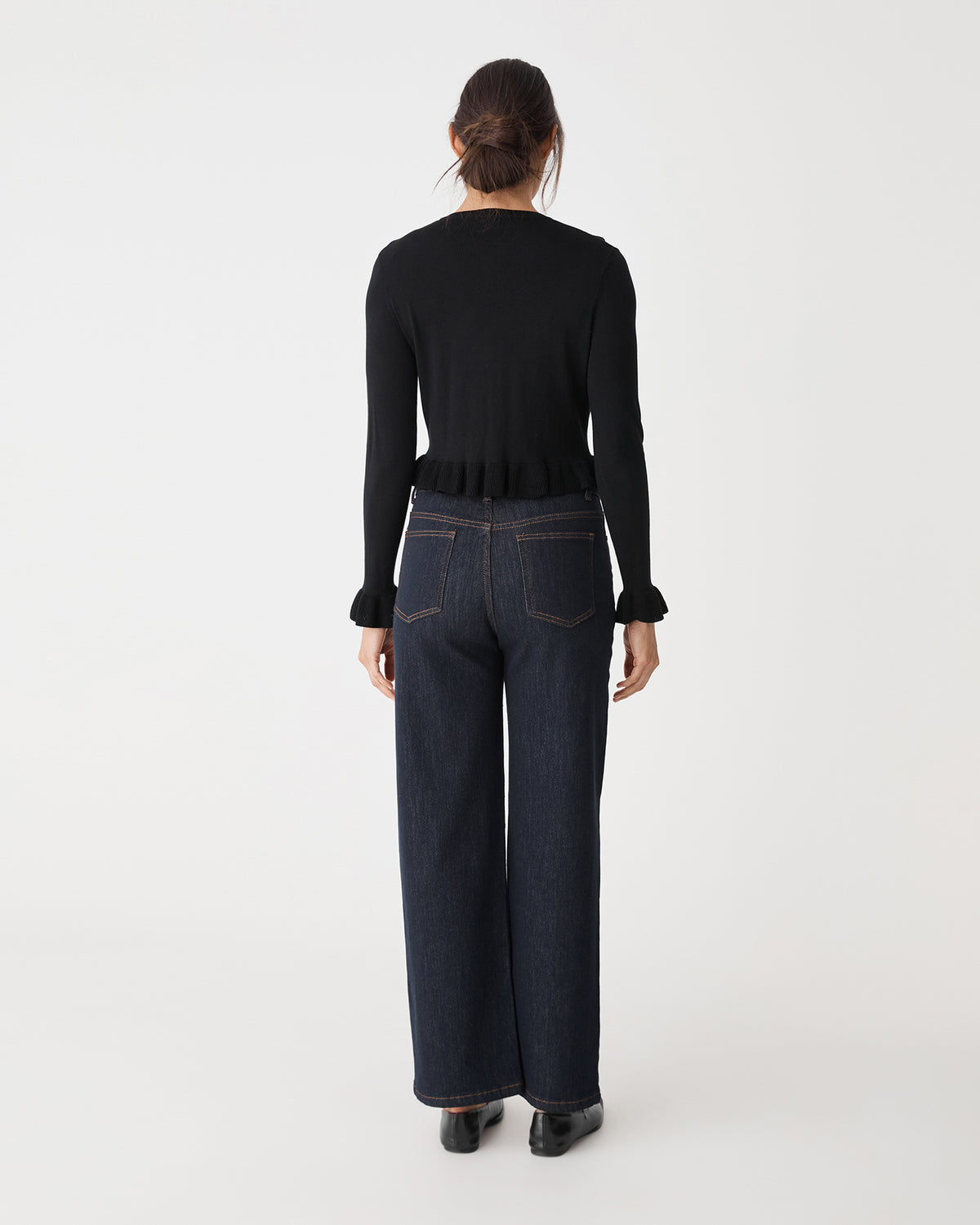 Daisy Tencel Frill Cardigan in black — back view