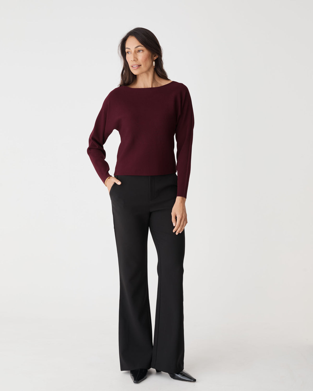 Jamie Dolman Sleeve Knit in plum — full-length view