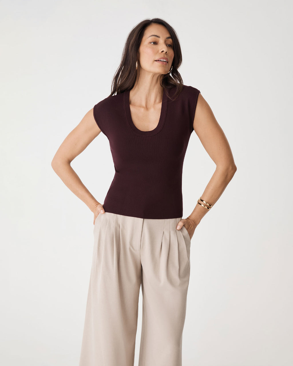 Laura Tencel Scoop Neck Knit in blackberry — view 2