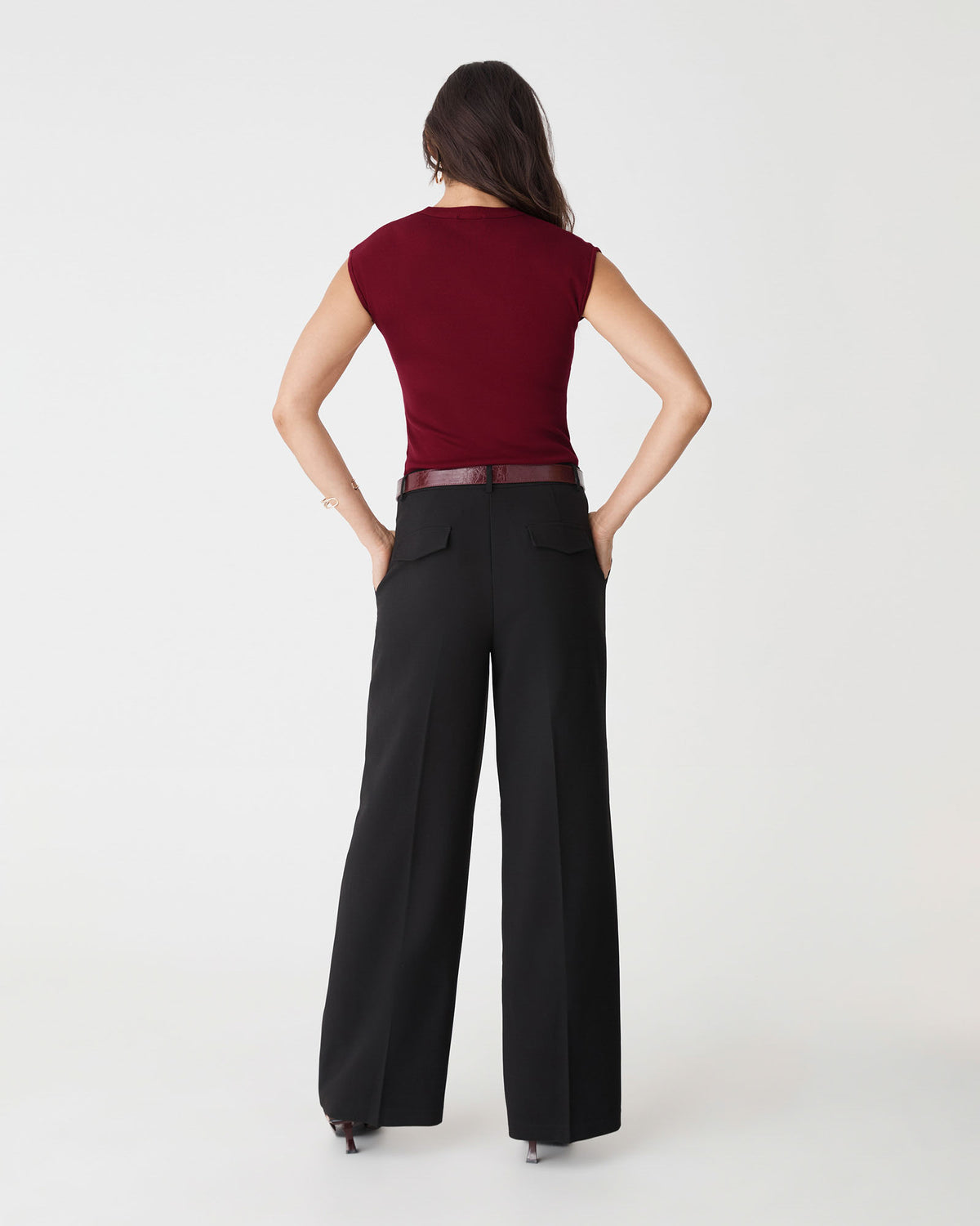 Laura Tencel Scoop Neck Knit in rhubarb — back view