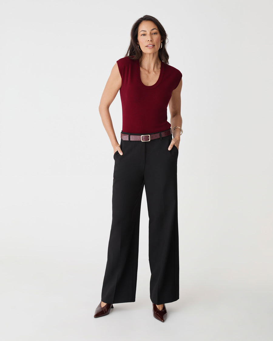 Laura Tencel Scoop Neck Knit in rhubarb — full-length view