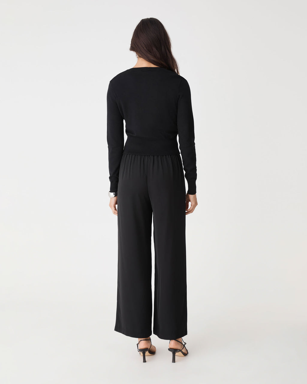 Jessie Crew Neck Cardigan in black — back view
