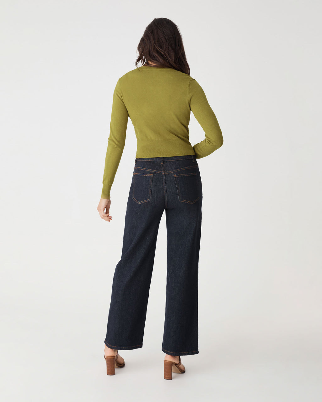 Jessie Crew Neck Cardigan in fennel — back view
