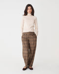 Lani Barrel Leg Check Pants in camel check — full-length view