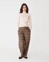 Lani Barrel Leg Check Pants in camel check — full-length view