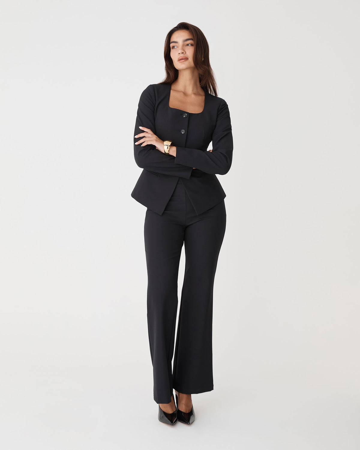 Thea Bootleg Pants in black — side view