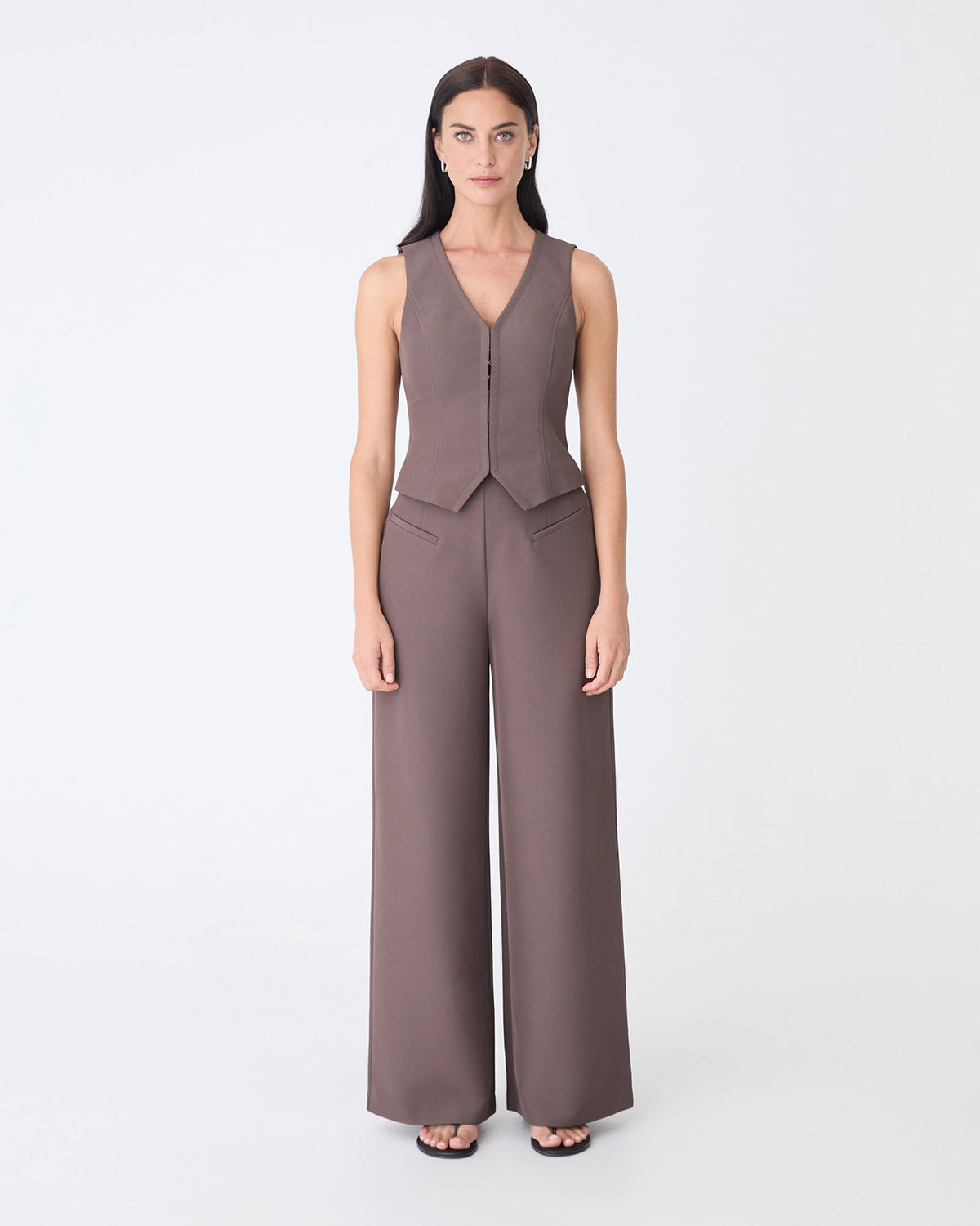 Dakota Basque Waist Pants in truffle — full-length view