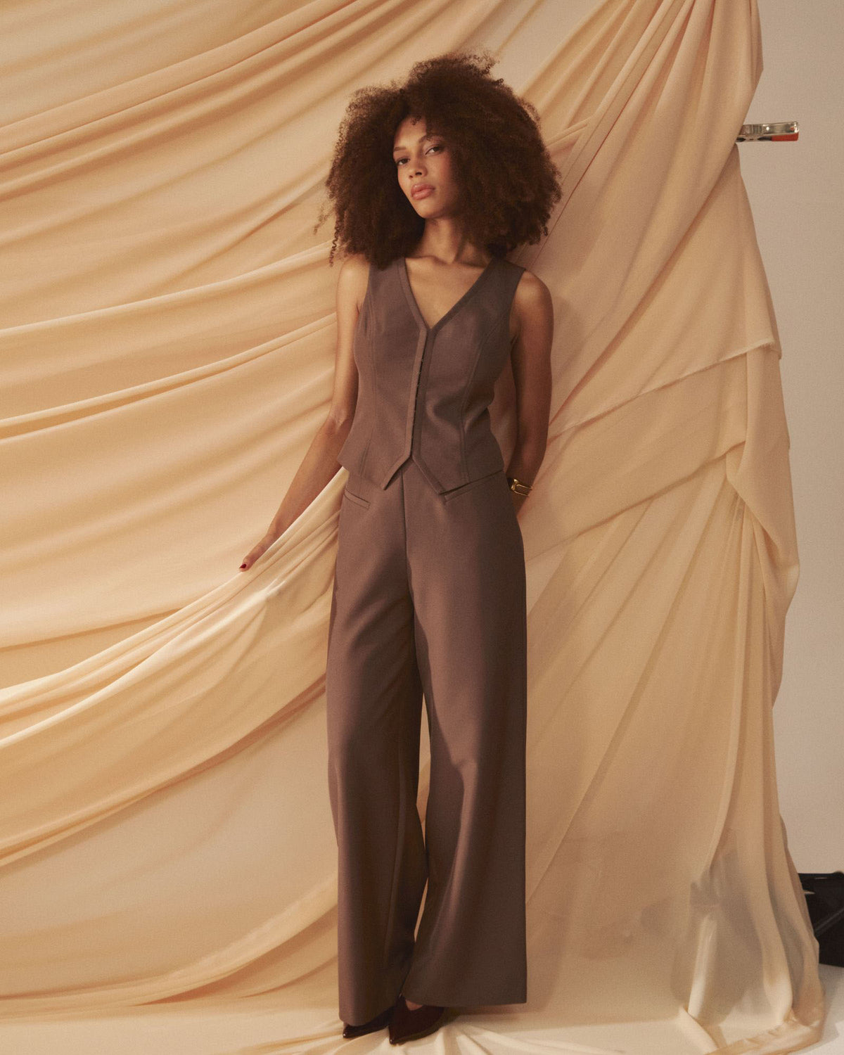Dakota Basque Waist Pants in truffle — alternate view