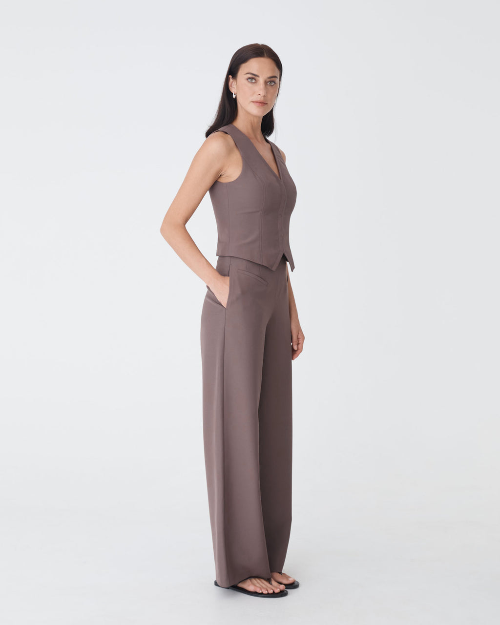 Dakota Basque Waist Pants in truffle — side view