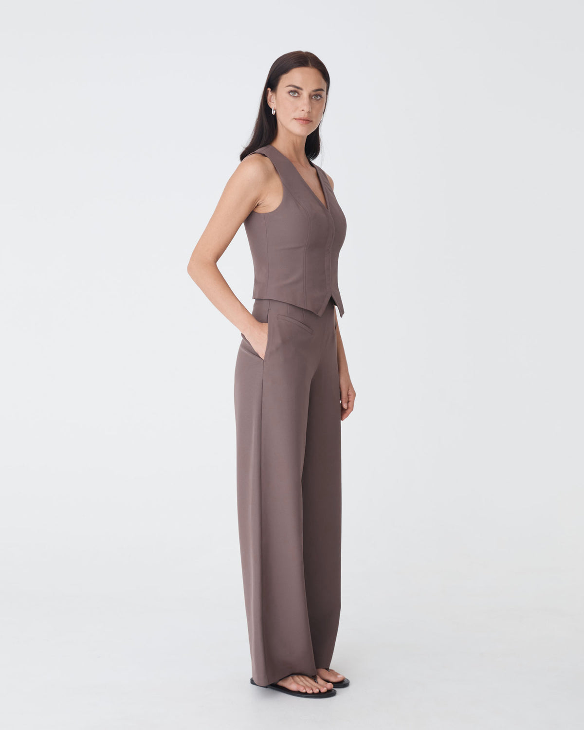 Dakota Basque Waist Pants in truffle — side view