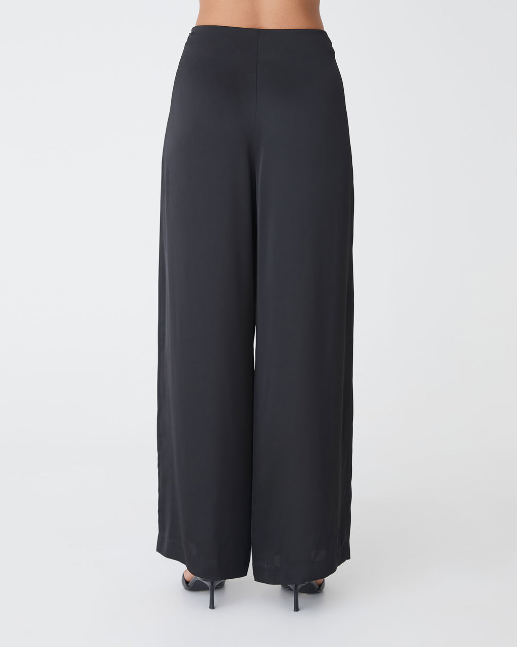 Asma Satin Wide Leg Pants in black — back view