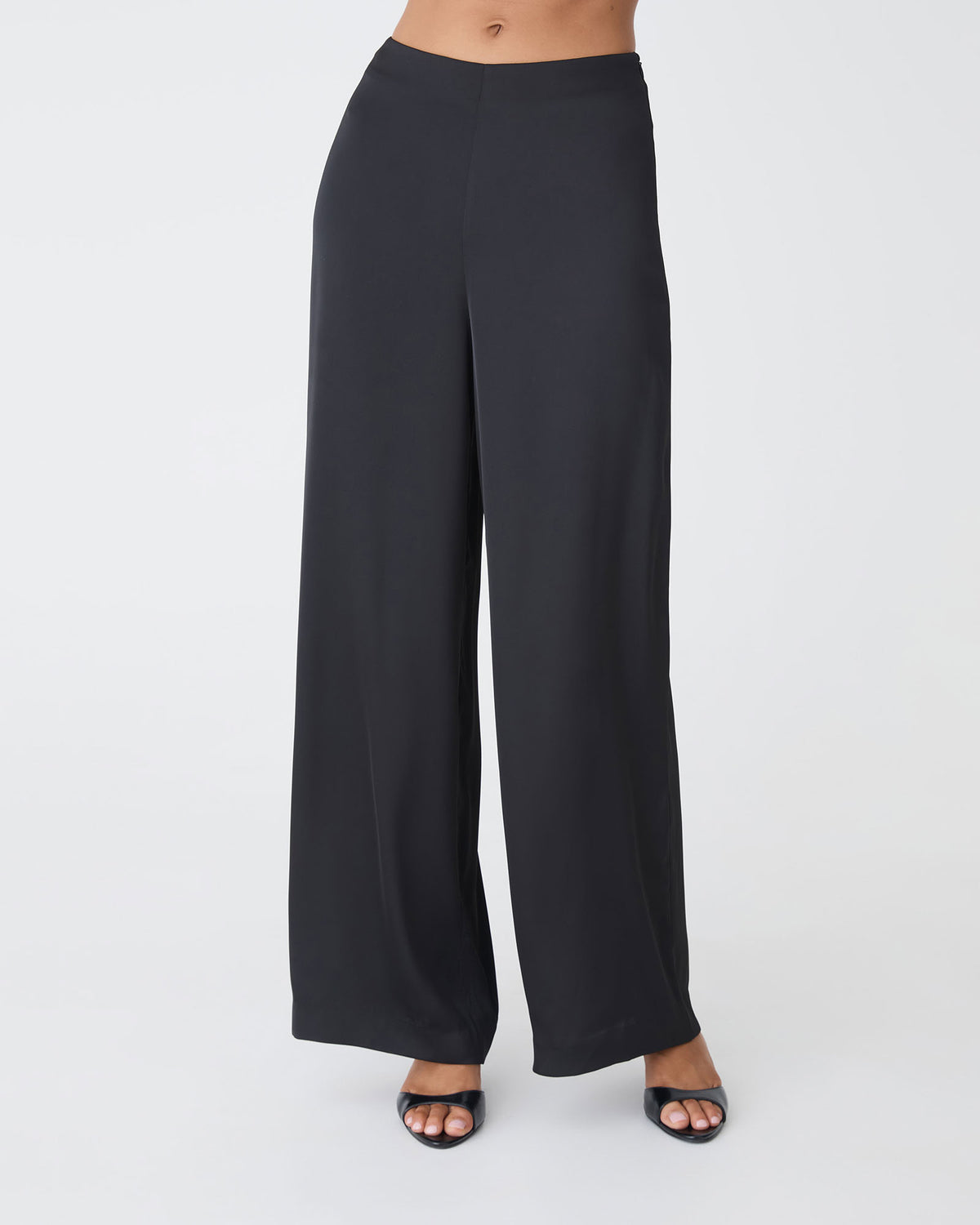 Asma Satin Wide Leg Pants in black — close-up view