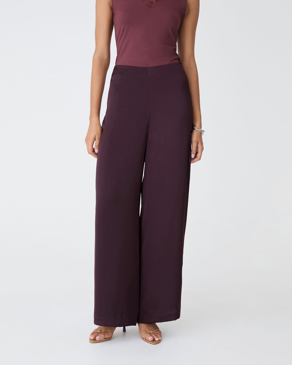 Asma Satin Wide Leg Pants in ganache — close-up view