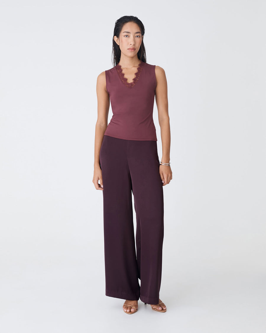 Asma Satin Wide Leg Pants in ganache — full-length view