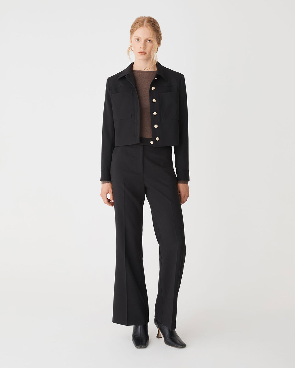 Sadie Bootleg Pants in black — full-length view