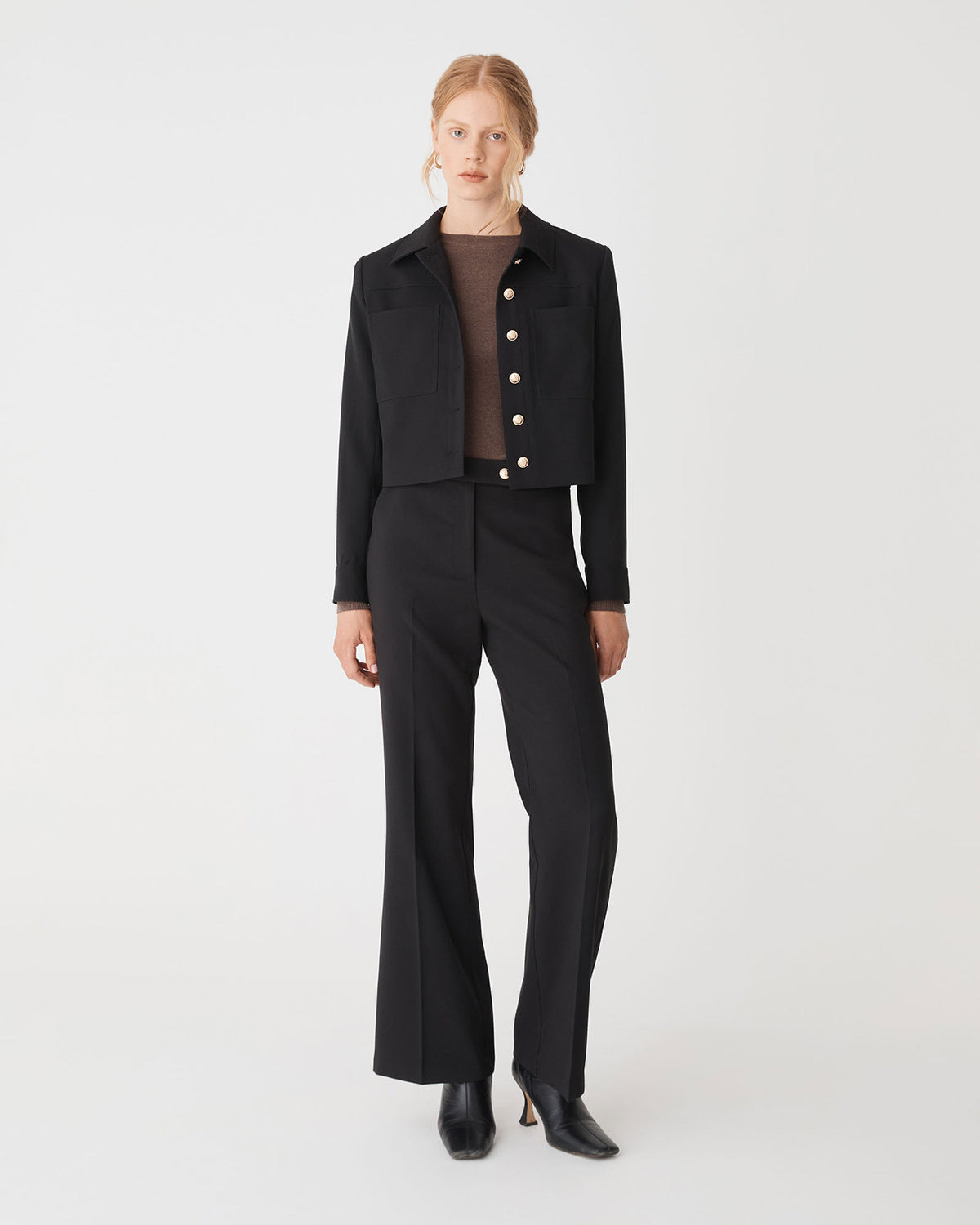 Sadie Bootleg Pants in black — full-length view