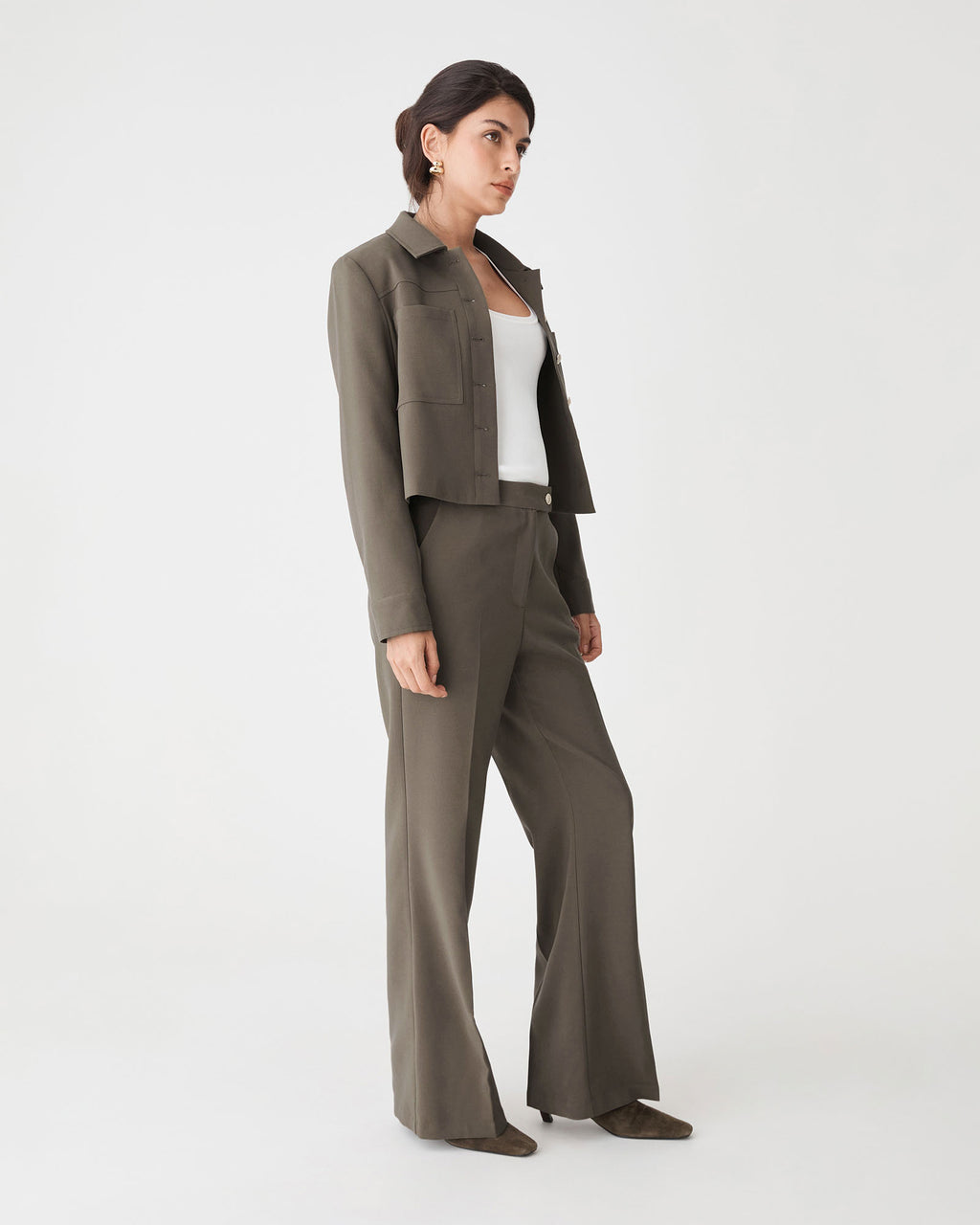 Sadie Bootleg Pants in dark khaki — view 3