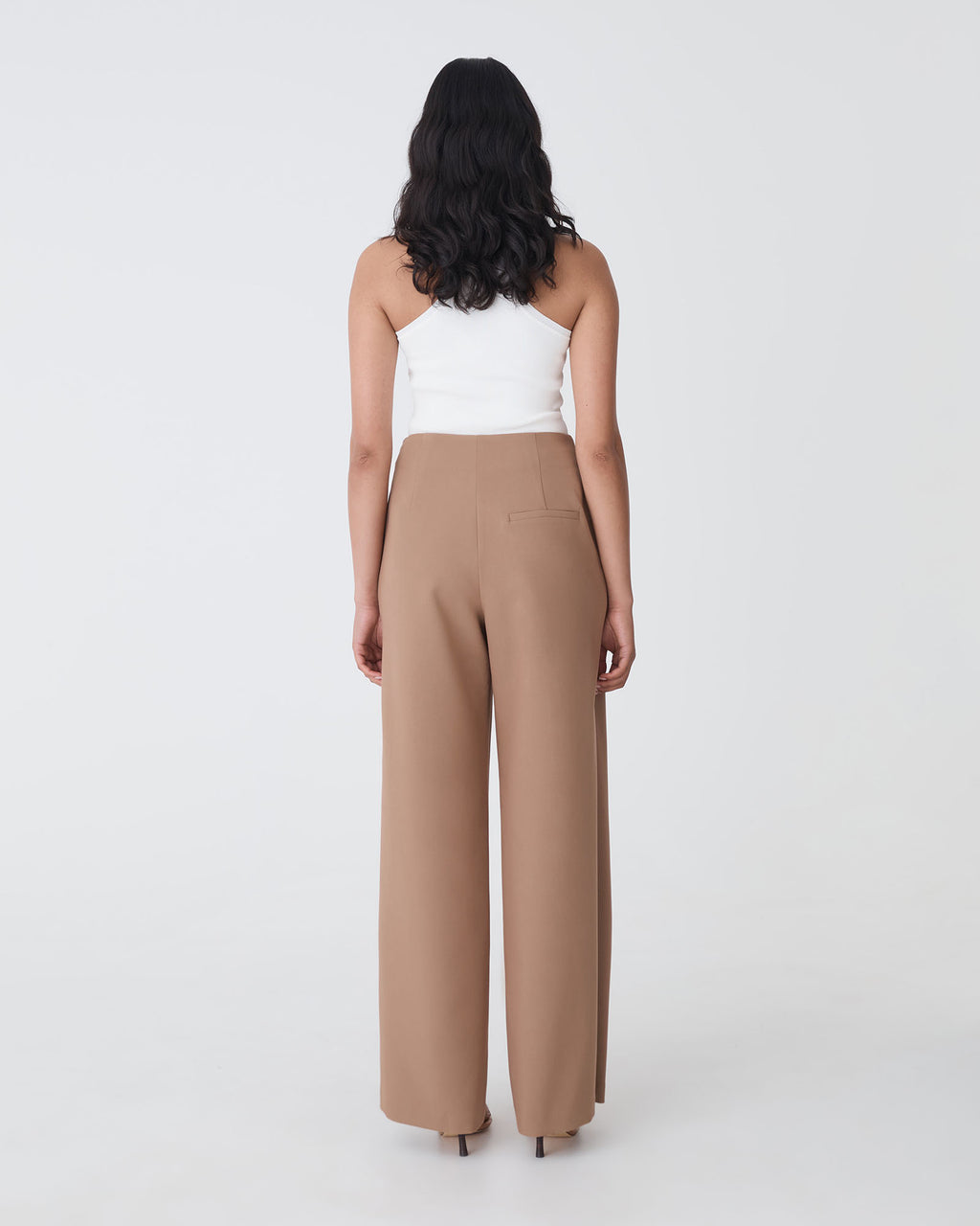 Evie Wide Leg Sailor Pants in biscuit — back view