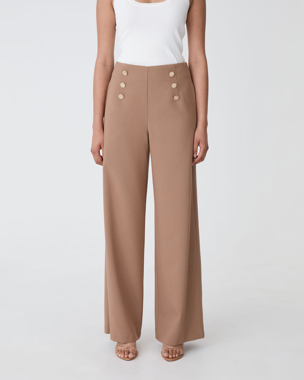 Evie Wide Leg Sailor Pants in biscuit — close-up view 2