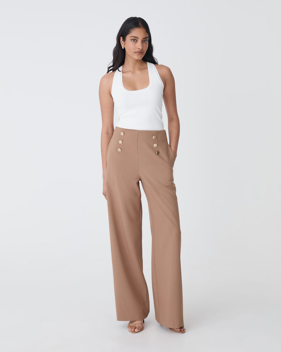 Evie Wide Leg Sailor Pants in biscuit — full-length view