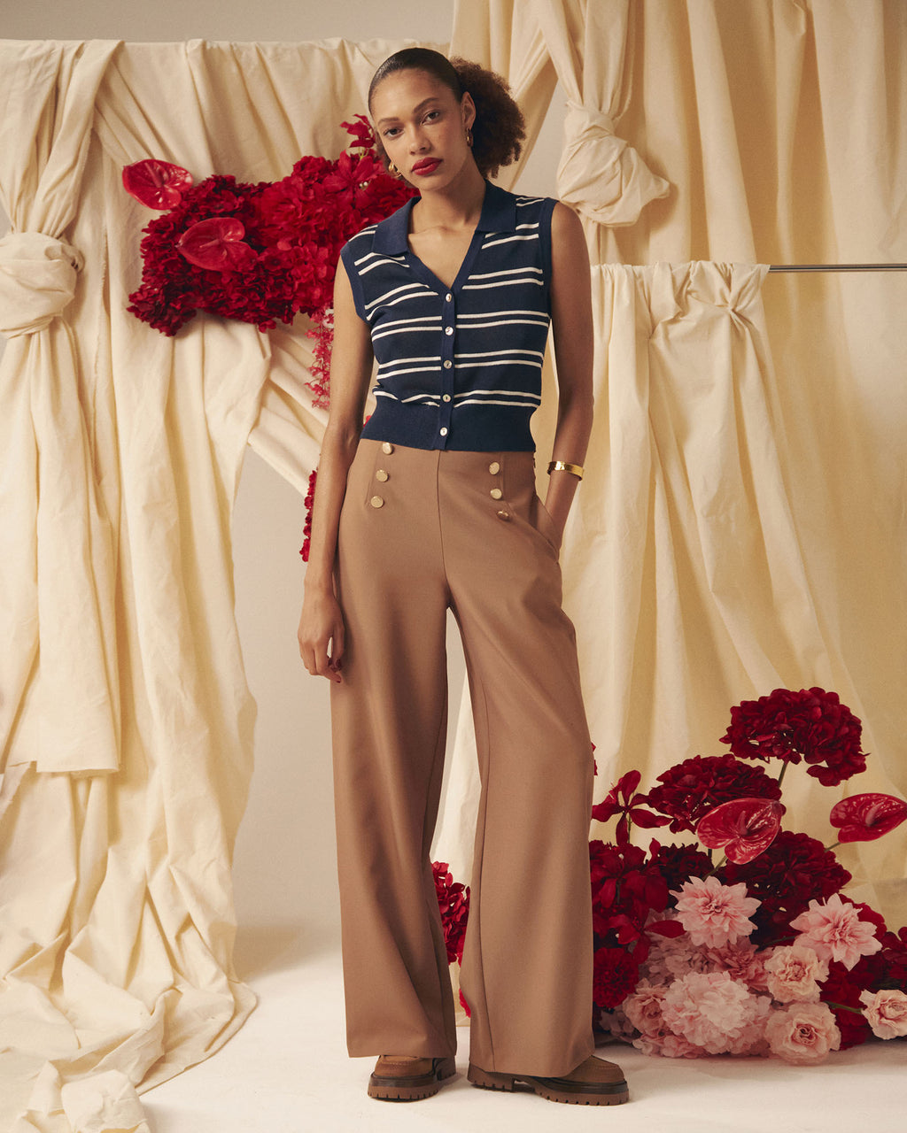 Evie Wide Leg Sailor Pants in biscuit — alternate view