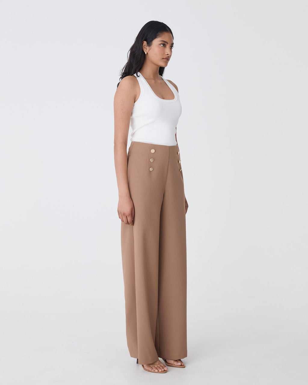 Evie Wide Leg Sailor Pants in biscuit — side view