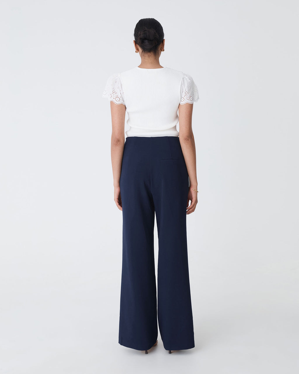 Evie Wide Leg Sailor Pants in navy — back view