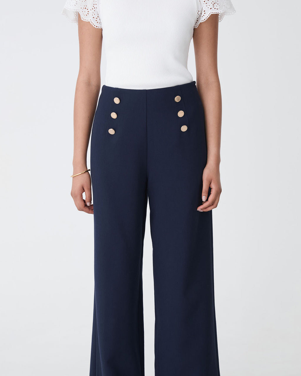 Evie Wide Leg Sailor Pants in navy — close-up view 2