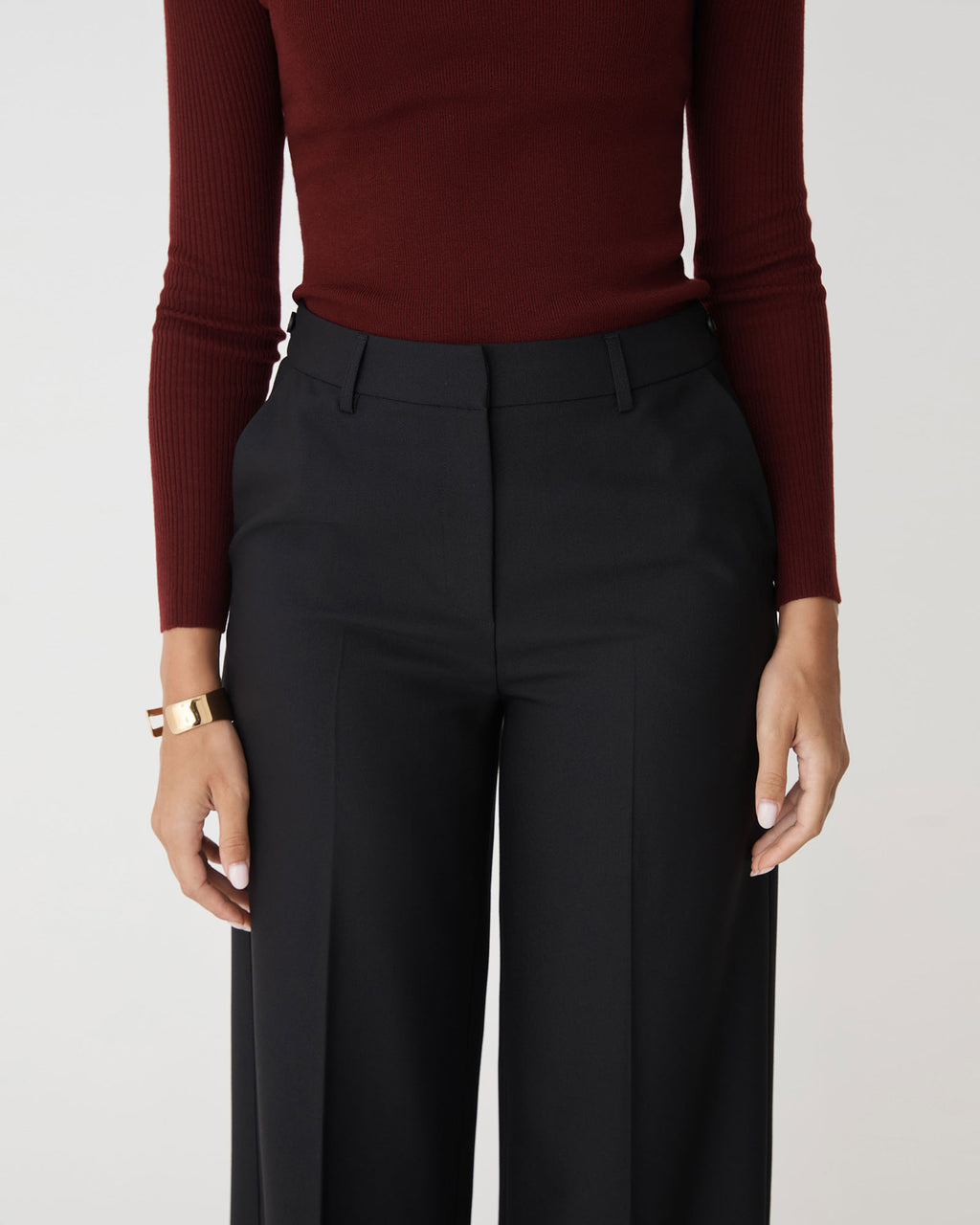Ash Adjustable Waist Pants in black — close-up view