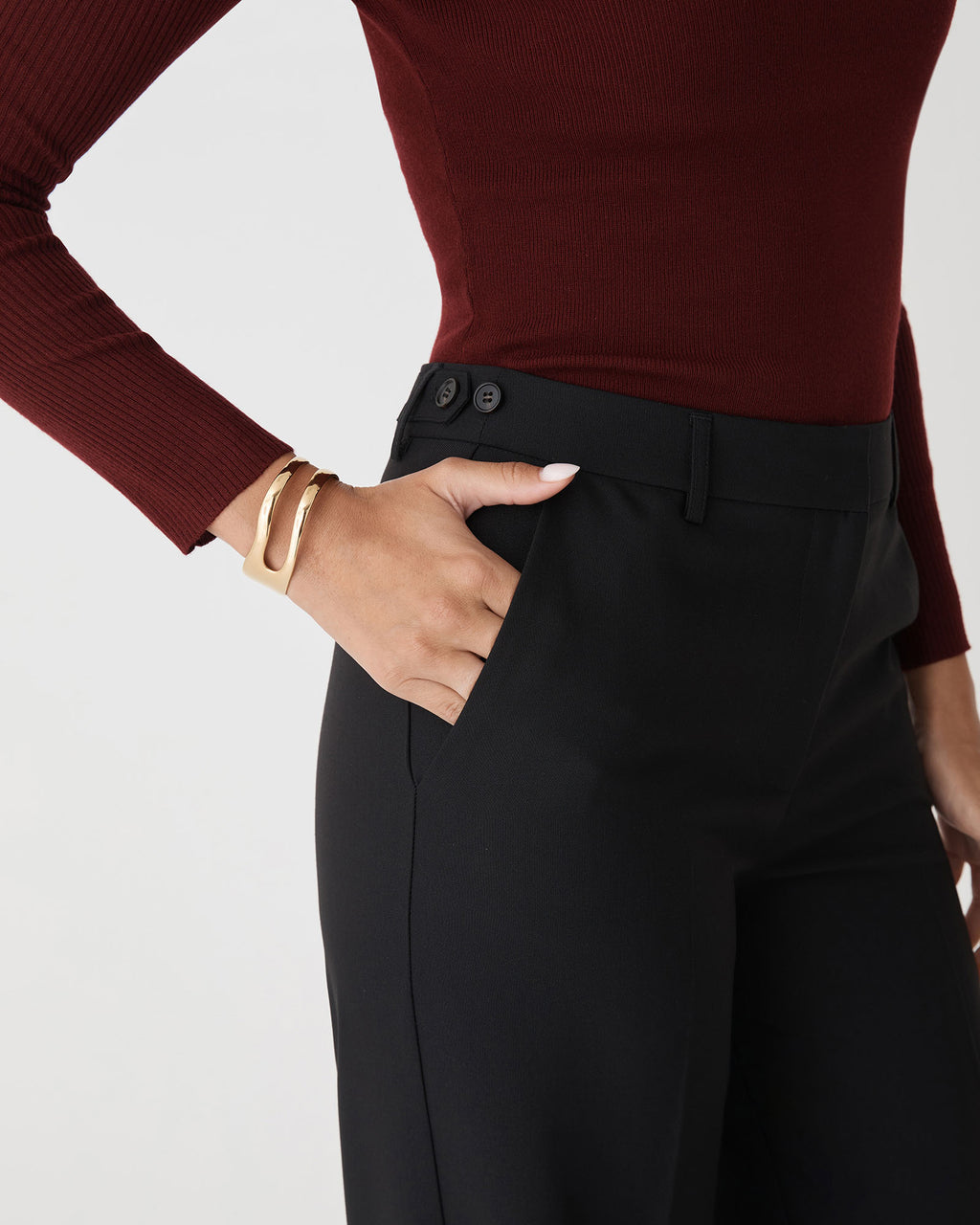 Ash Adjustable Waist Pants in black — fabric detail