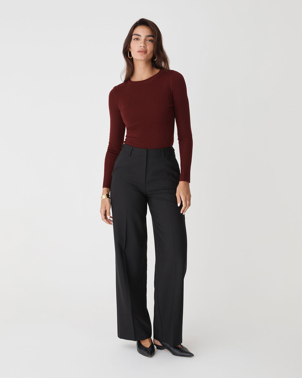 Ash Adjustable Waist Pants in black — full-length view