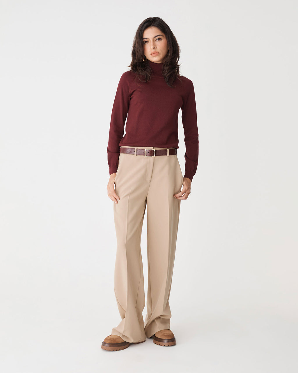 Ash Adjustable Waist Pants in latte — full-length view 2