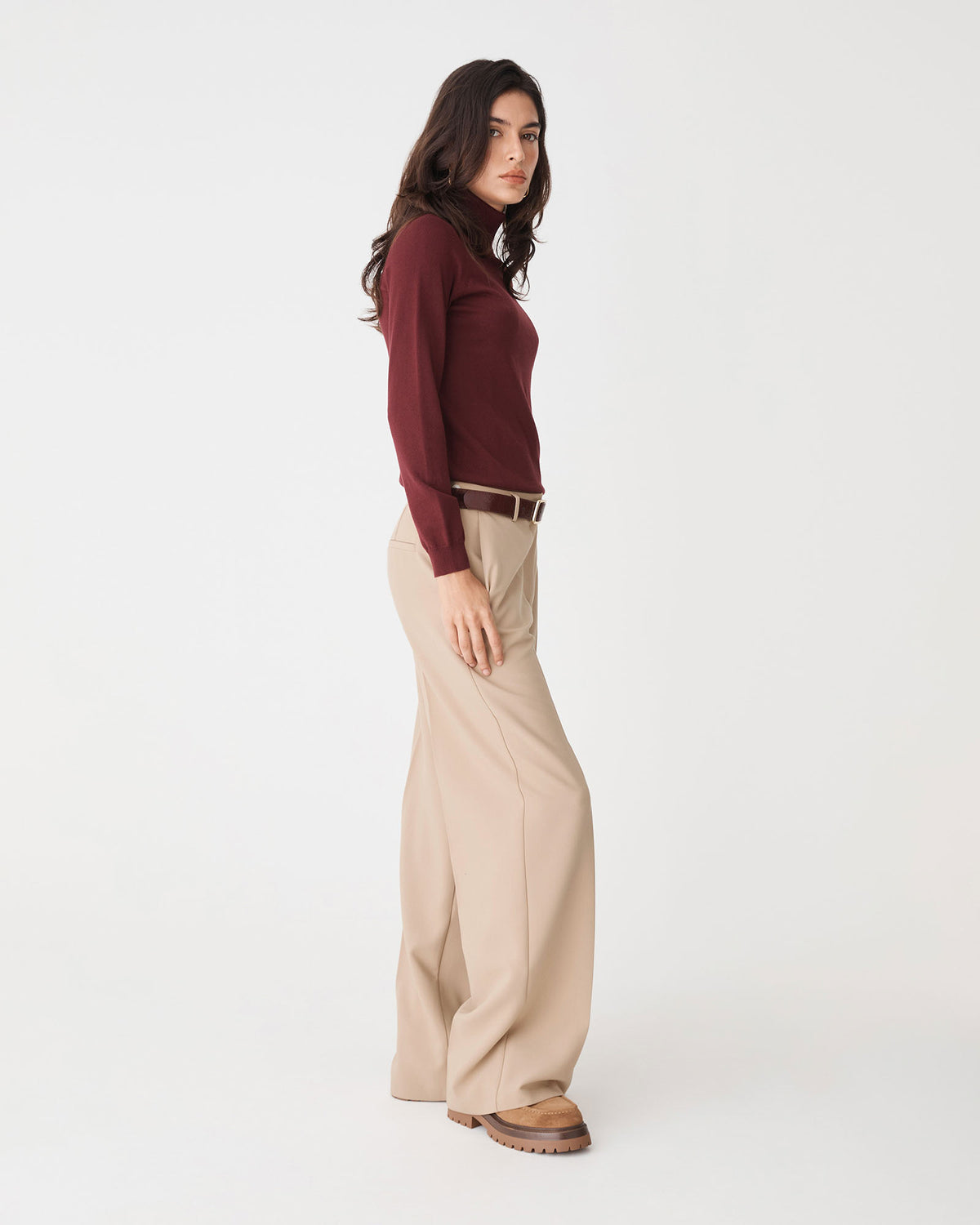 Ash Adjustable Waist Pants in latte — side view