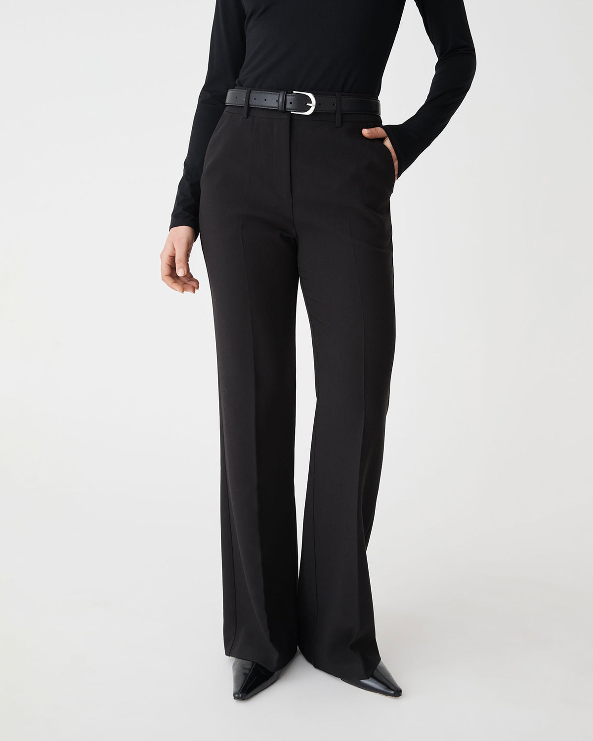 Lydia Bootleg Pants in black — close-up view