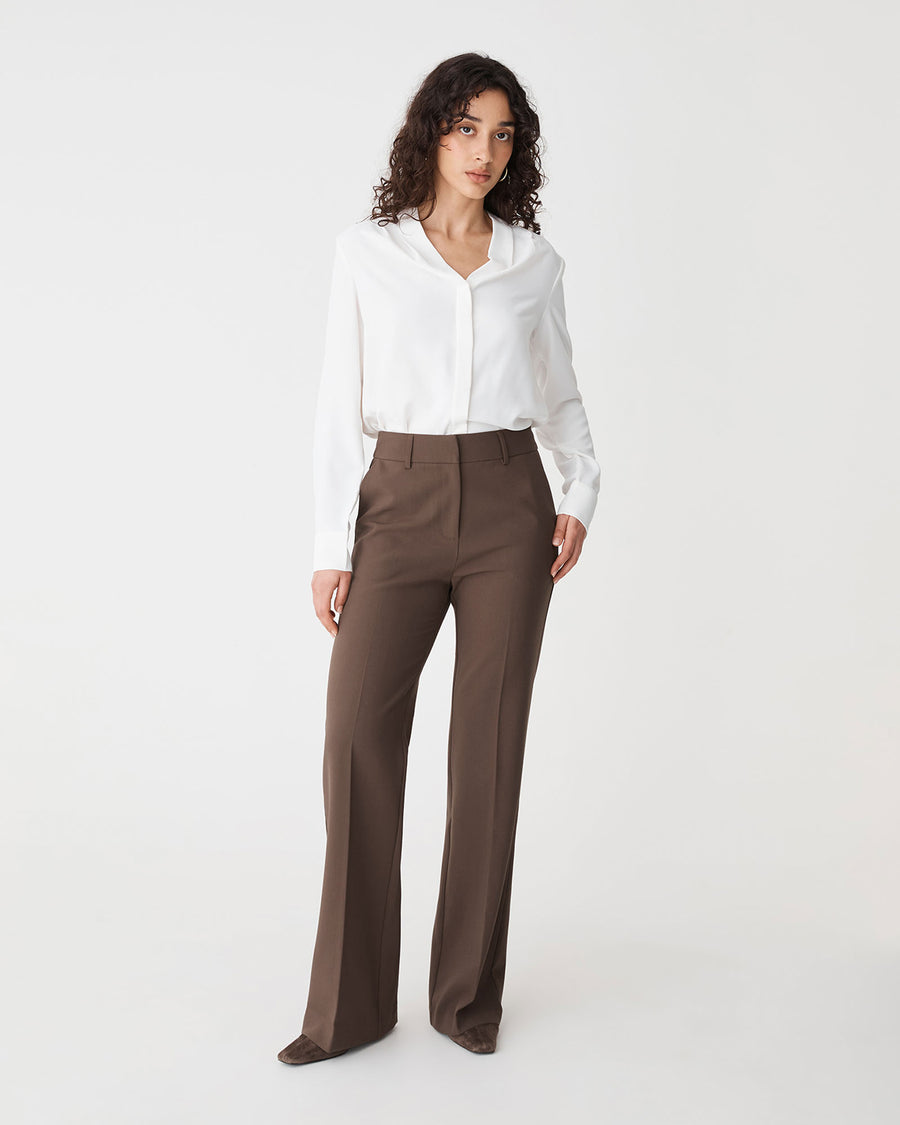 Lydia Bootleg Pants in chocolate — full-length view