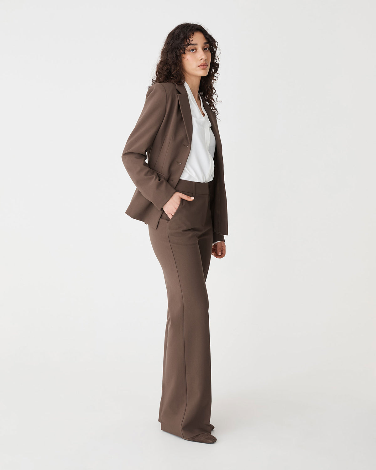 Lydia Bootleg Pants in chocolate — side view