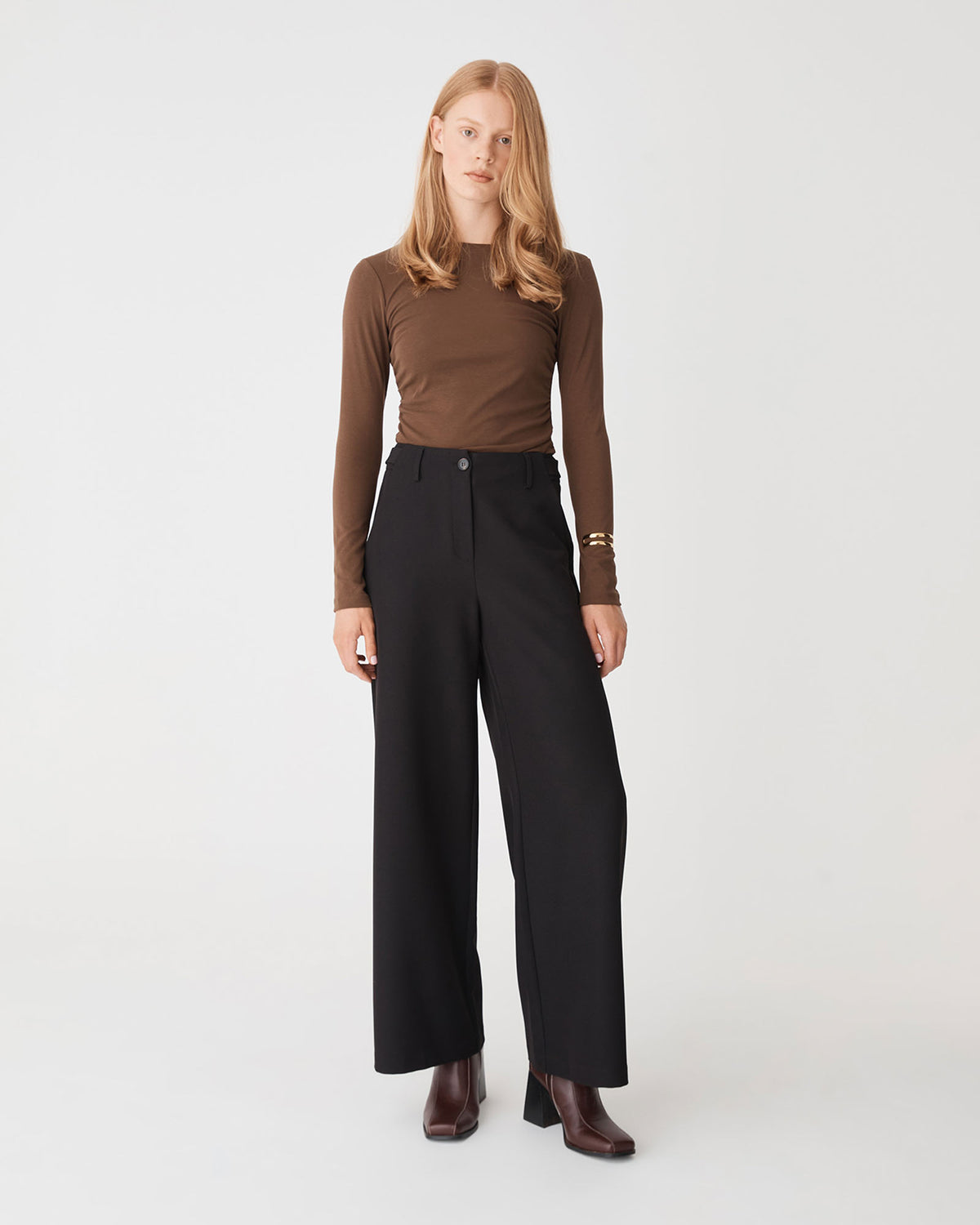 Stevie Adjustable Waist Pants in black — full-length view