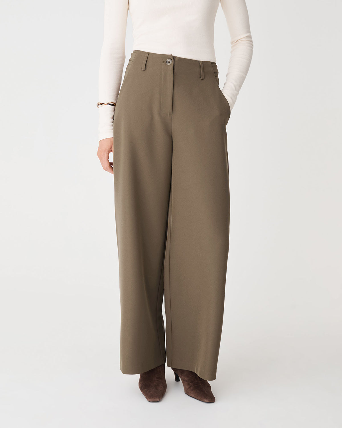 Stevie Adjustable Waist Pants in khaki — view 2