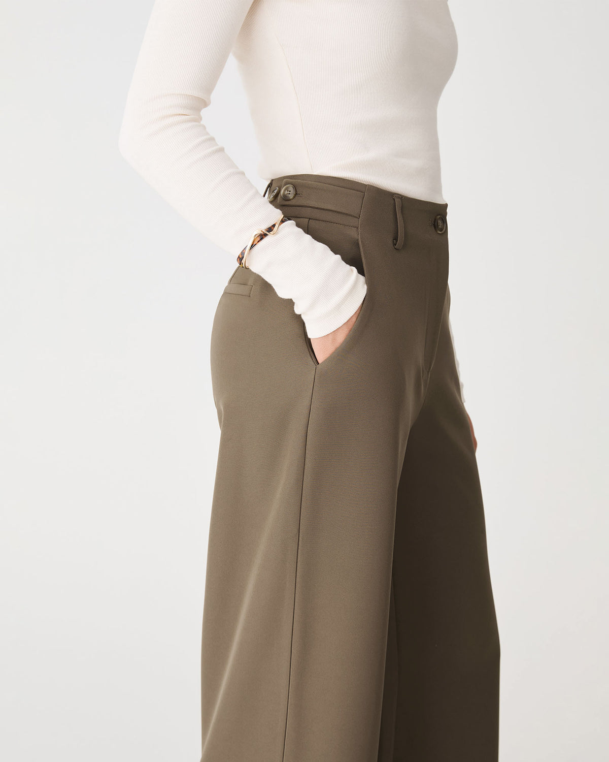 Stevie Adjustable Waist Pants in khaki — view 5
