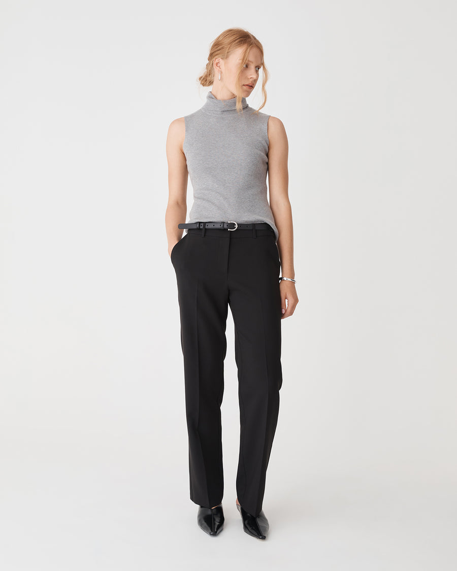 Nikki Mid Rise Straight Pants in black — full-length view