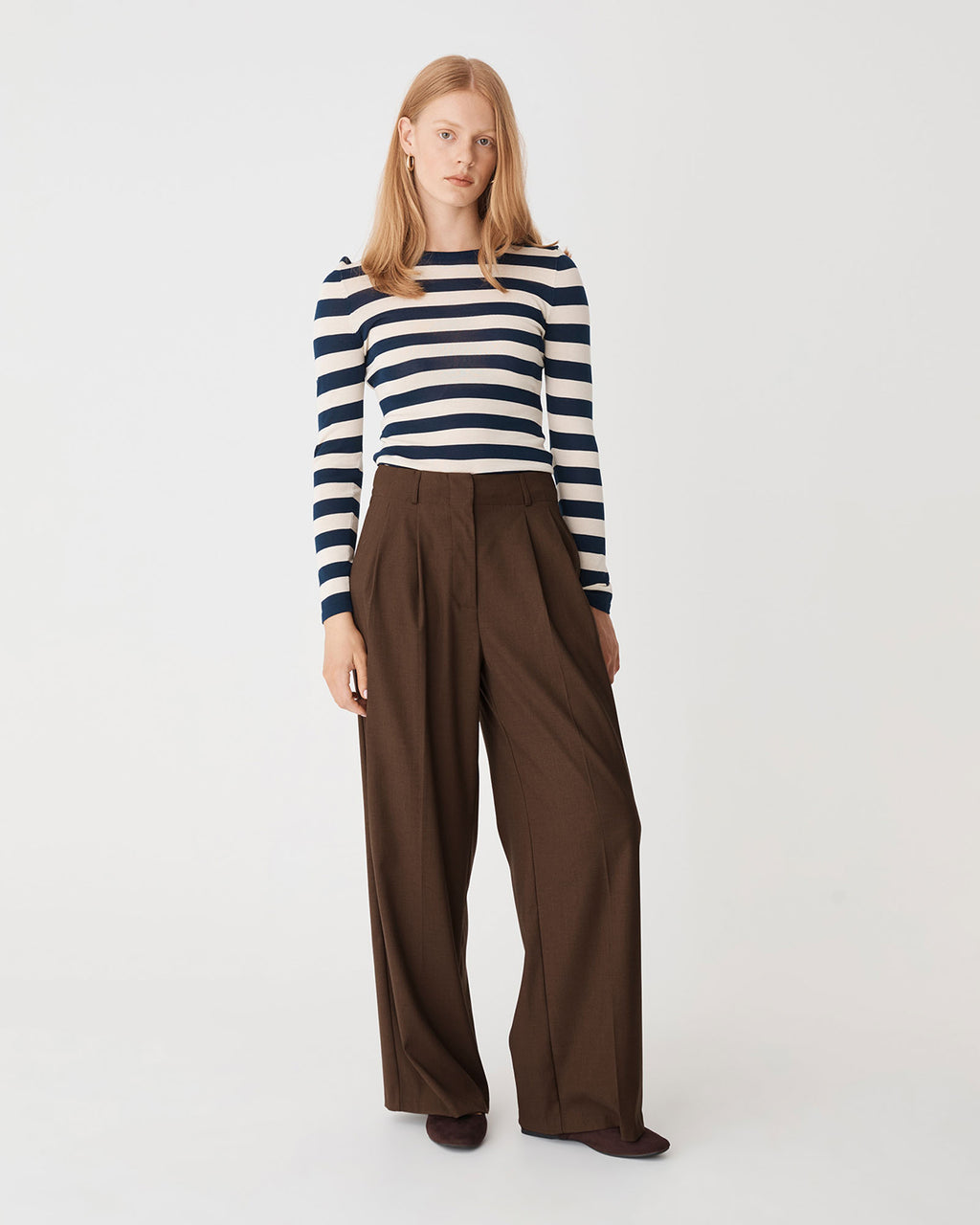 Milan 2 Adjustable Waist Pants in chocolate — full-length view