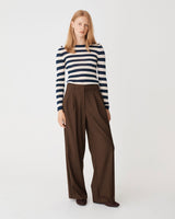 Milan 2 Adjustable Waist Pants in chocolate — full-length view