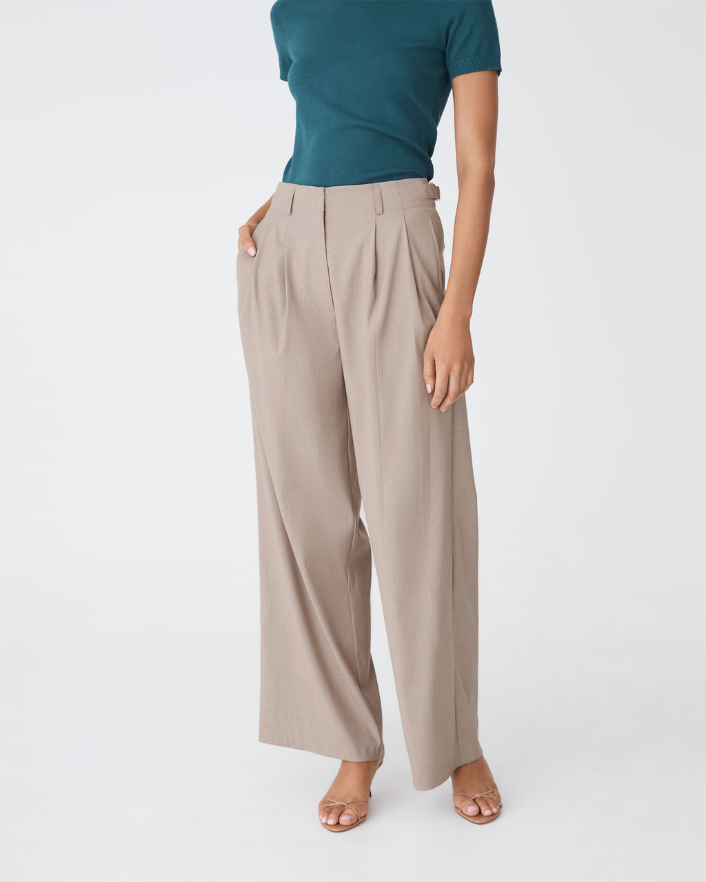 Milan 2 Adjustable Waist Pants in mocha — close-up view