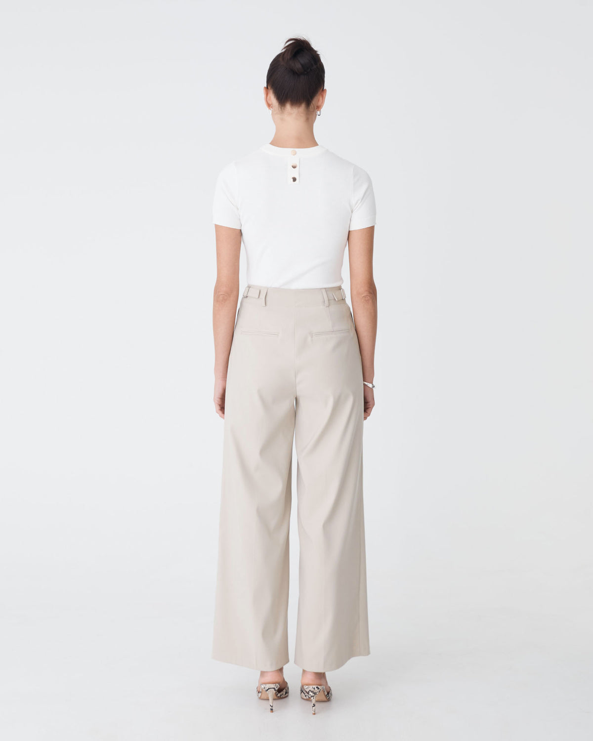 Milan 2 Adjustable Waist Pants in oat marle — back view